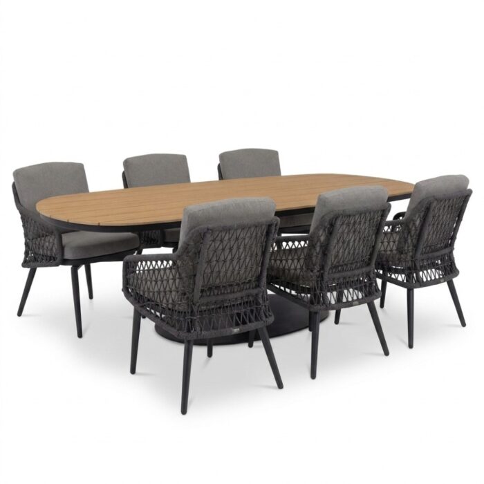 LUX outdoor living Panama/Vedra antraciet dining tuinset | 6 personen | polywood + touw | 260cm