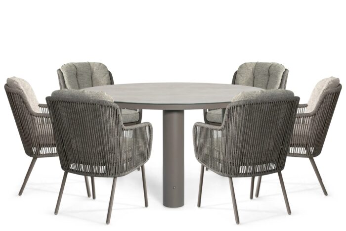 Santika Furniture Cayora/Arancia 150 cm dining tuinset 7-delig – Taupe-naturel-bruin