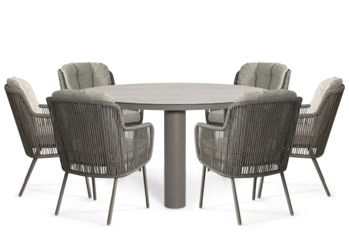 Santika Furniture Cayora/Arancia 150 cm dining tuinset 7-delig - Taupe-naturel-bruin