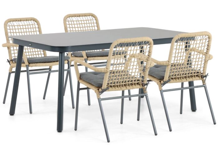 De Laan Projects Lifestyle Catalone/Tavano 160 cm dining tuinset 5-delig – Taupe-naturel-bruin