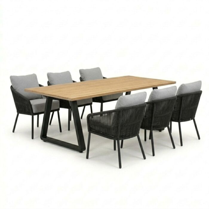 LUX outdoor living Elena/Mara Sahara Dust low dining tuinset | 6 personen | teakhout + touw | 240cm