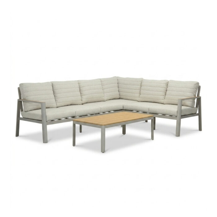 LUX outdoor living Tokyo hoek loungeset 6 personen incl. tafel | aluminium + polywood | beige | 4-delig 264x204cm