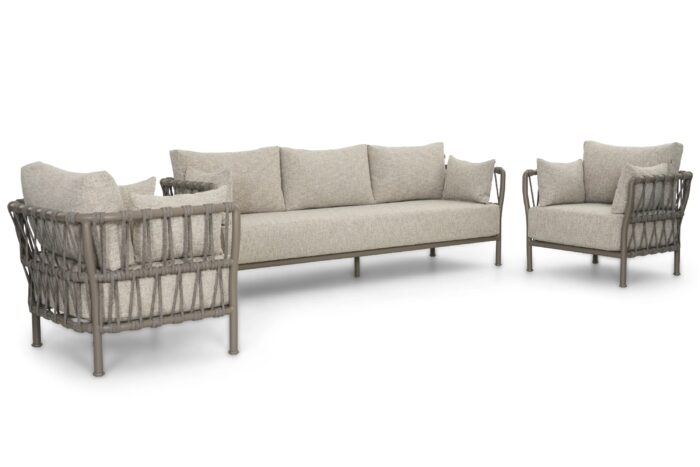 Santika Furniture Miyora stoel-bank loungeset 3-delig – Taupe-naturel-bruin