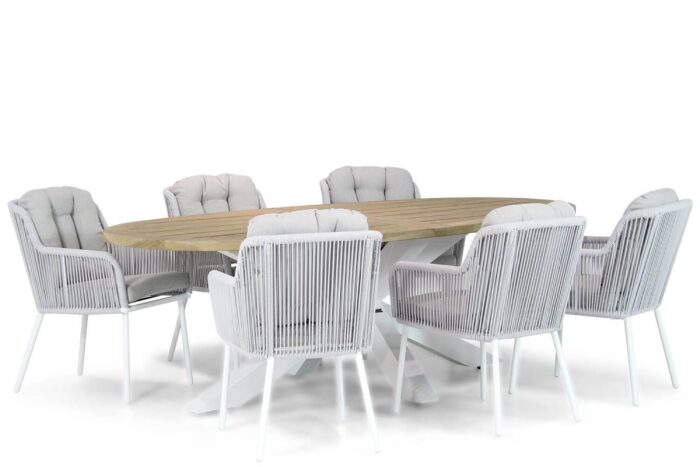 Santika Furniture Tendenza/Bradford 240 cm ovaal dining tuinset 7-delig – Wit