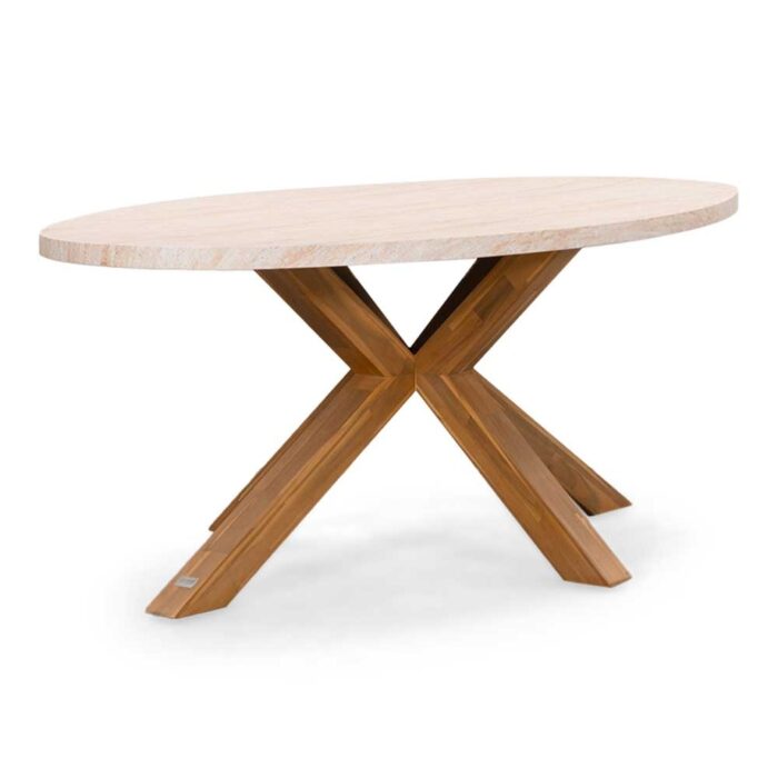 BUITEN living Lorento dining tuintafel 4 personen | polystone + hardhout | travertinlook | 200cm ovaal – Travertin