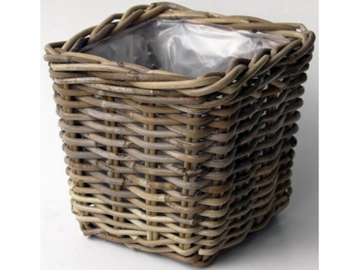 Van der leeden Bloembak Bak Rotan Antique Grey 33X33H30 cm – grijs