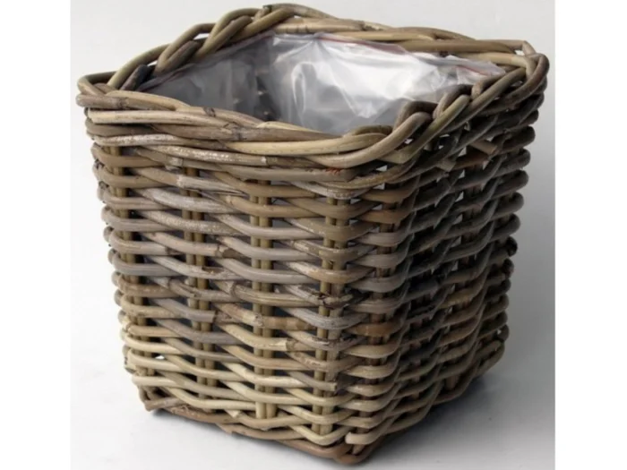 Van der leeden Bloembak Bak Rotan Antique Grey 33X33H30 cm - grijs