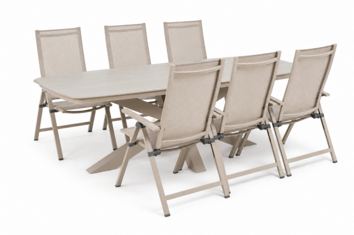 Hartman Alice Comfort/Belluno 220×100 cm dining tuinset 7-delig – Zand/Beige