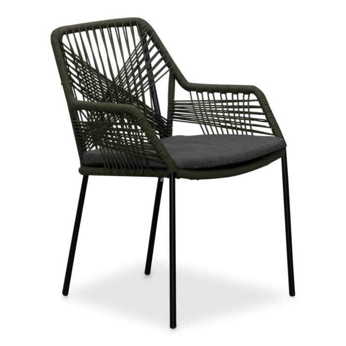 BUITEN living Seville dining tuinstoel stapelbaar | touw + staal | olijfgroen