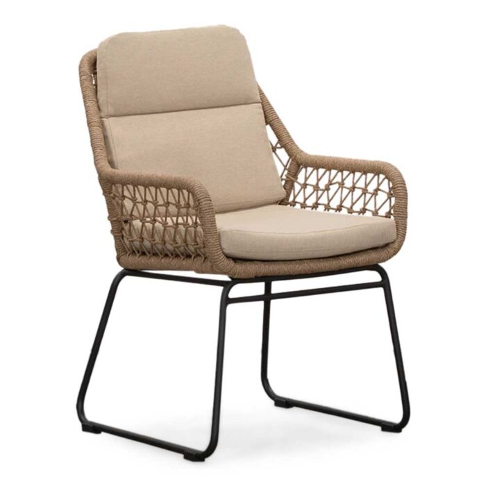 BUITEN living Valencia dining tuinstoel | touw + aluminium | Sahara Dust – Zwart