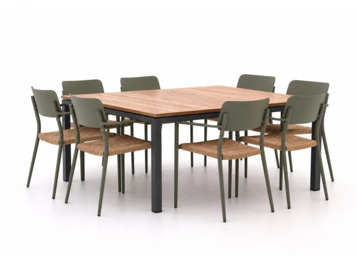 Bellagio tuinmeubelen Cino/Linosa 160x160cm dining tuinset 9-delig stapelbaar – Groen