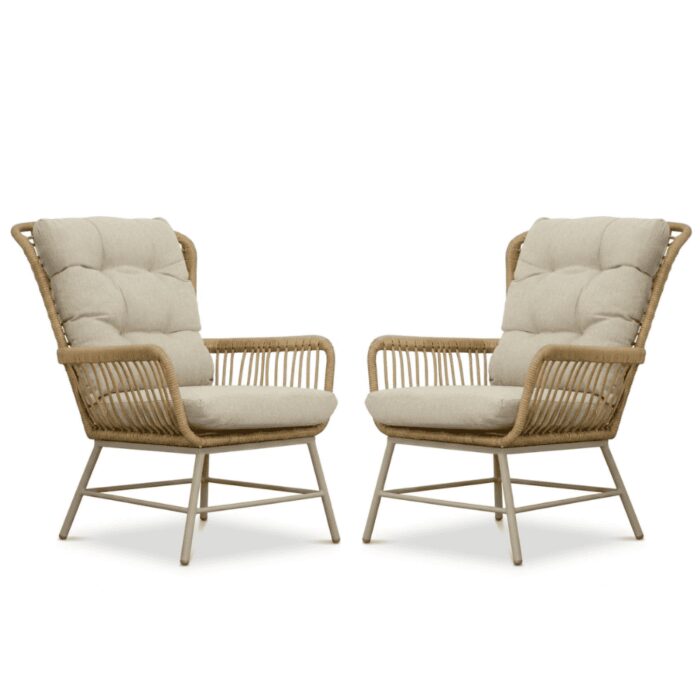 BUITEN living Dex loungestoel tuin set van 2 | wicker + aluminium | Bamboo beige