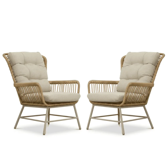 BUITEN living Dex loungestoel tuin set van 2 | wicker + aluminium | Bamboo beige