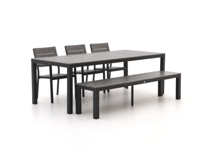 Bellagio tuinmeubelen Fidenza 220cm dining tuinset met bank 5-delig stapelbaar - Zwart