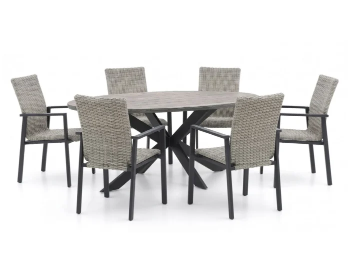 Manifesto Furniture Villongo/Fidenza ovaal 220cm dining tuinset 7-delig stapelbaar