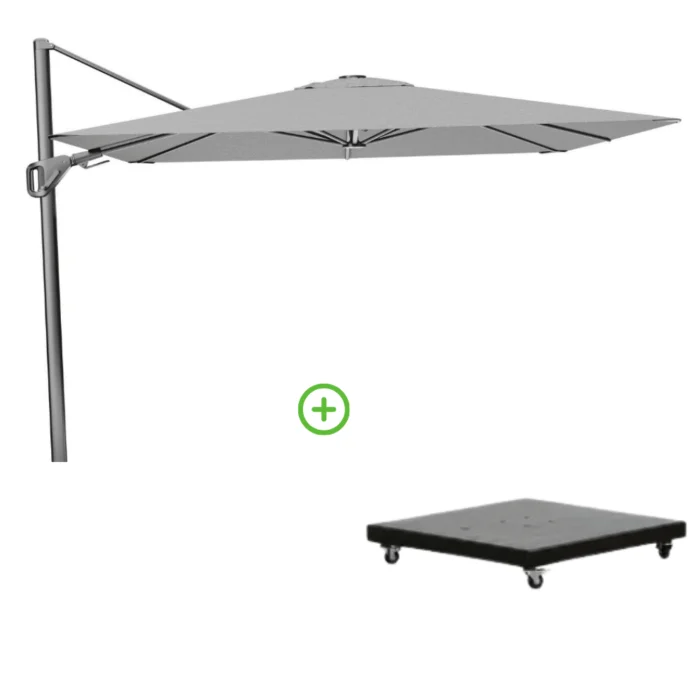 Platinum Nexus T² zweefparasol premium doek | 300x300 met Monza parasolvoet 90kg | Manhattan - Grijs
