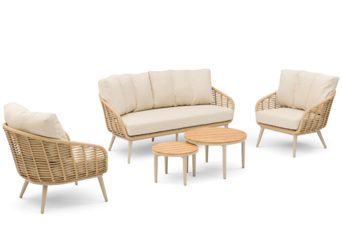 Coco Vinci stoel-bank loungeset 5-delig – Taupe-naturel-bruin