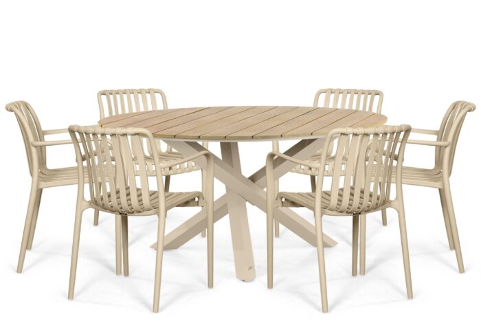 Domani Furniture Alba/Ancona 150 cm dining tuinset 7-delig – Zand/Beige