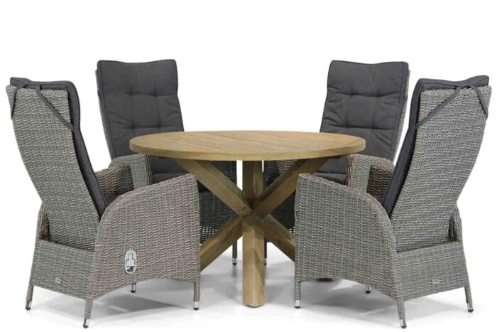 Garden Collections Lincoln/Sand City 120 cm rond dining tuinset 5-delig – Grijs-antraciet