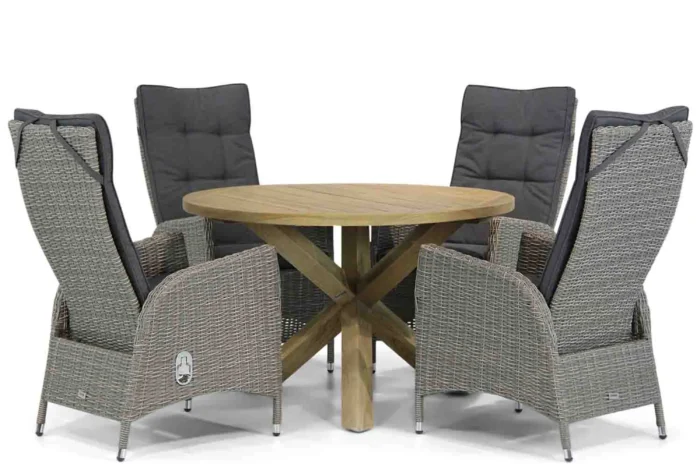 Garden Collections Lincoln/Sand City 120 cm rond dining tuinset 5-delig - Grijs-antraciet