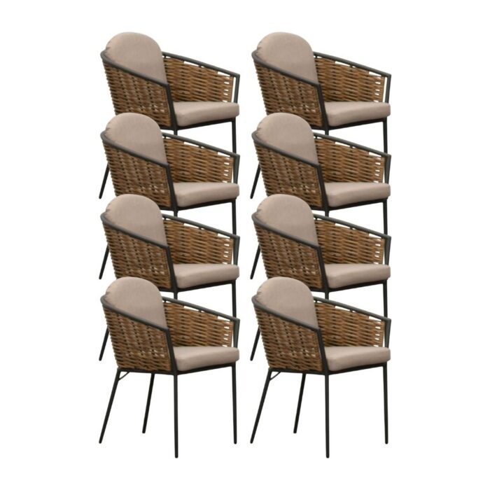 Denza Furniture Lucca dining tuinstoel set van 8 stapelbaar | wicker + aluminium | zand