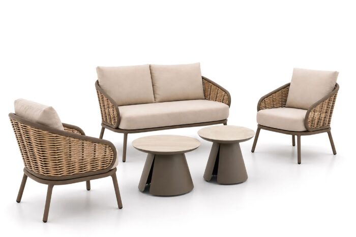 Apple Bee Pine Key/Cayora 50/80 cm stoel-bank loungeset 5-delig – Taupe-naturel-bruin