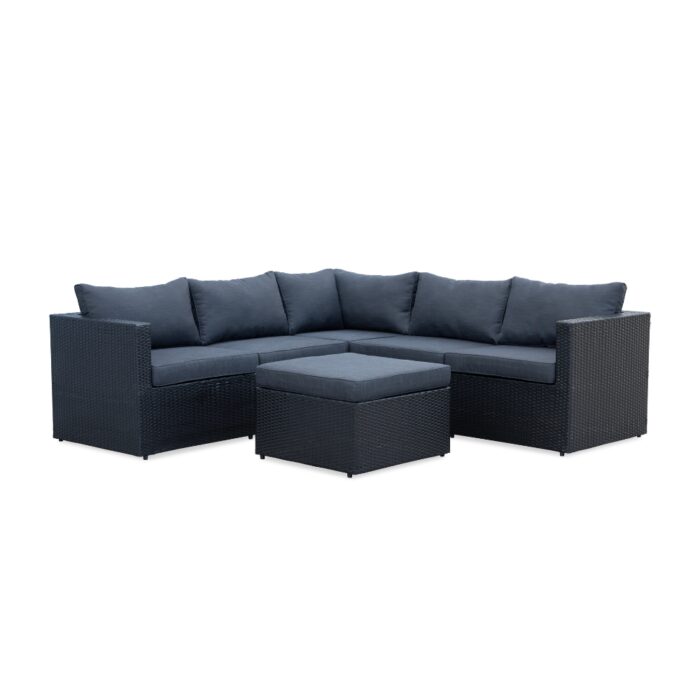Denza Furniture Asker hoek loungeset 5 personen | wicker | zwart | 4-delig 210x210cm – Grijs