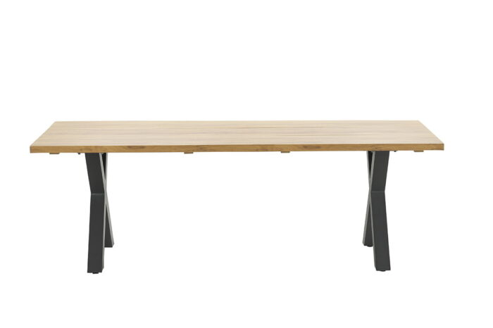 Garden impressions Zeus dining tafel 220×100 carbon black/teak look/X-stijl – zwart