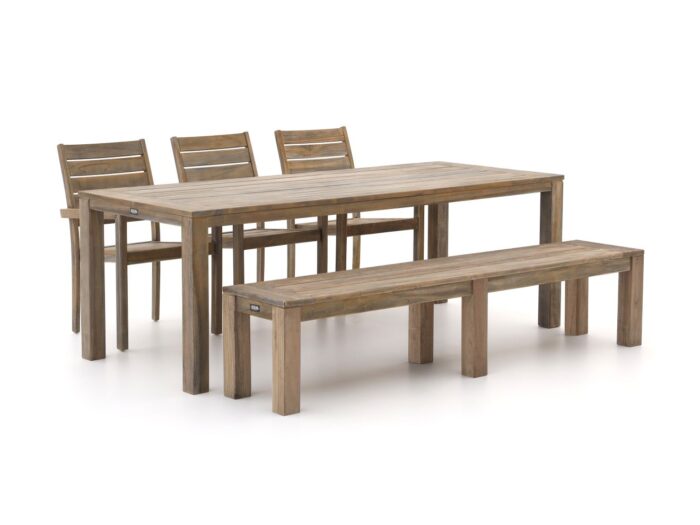 ROUGH Furniture ROUGH-S 220cm dining tuinset met bank 5-delig stapelbaar Laagste prijsgarantie! – Bruin