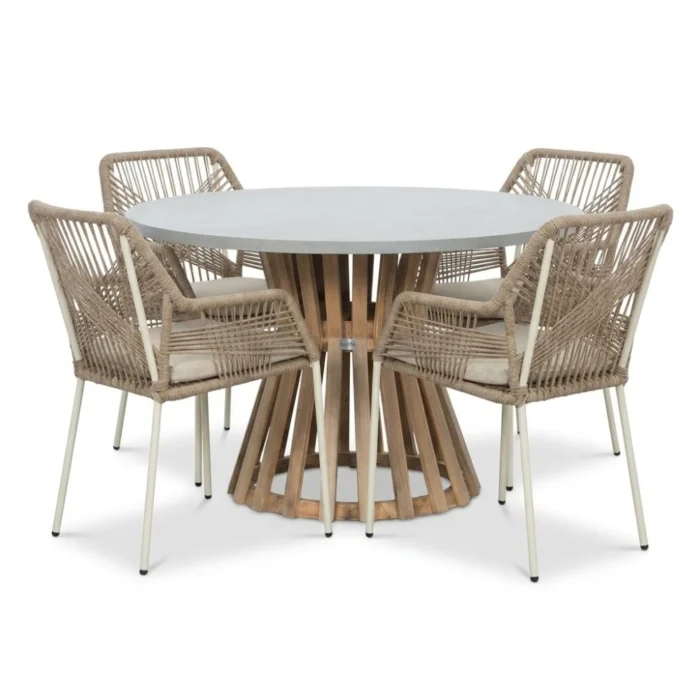 BUITEN living Elzas/Seville beige dining tuinset | 4 personen | polystone + touw | Ø135cm rond