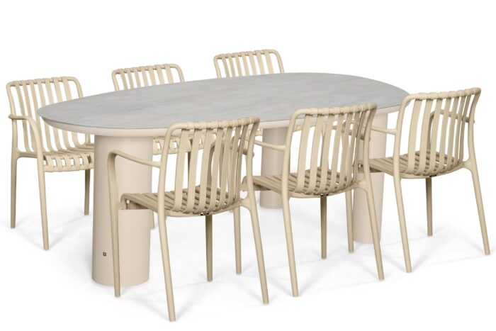 Domani Furniture Alba/Guave 240×120 cm dining tuinset 7-delig – Zand/Beige