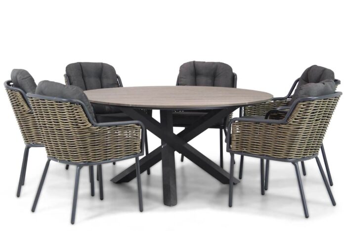 Santika Furniture Fasano/Ancona 150 cm dining tuinset 7-delig – Grijs-antraciet