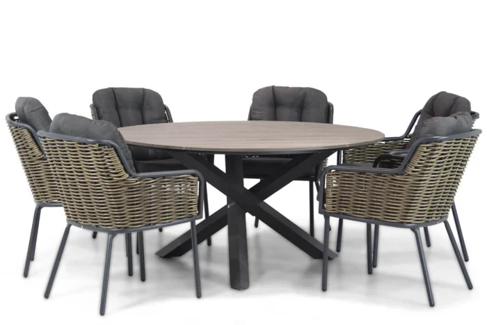 Santika Furniture Fasano/Ancona 150 cm dining tuinset 7-delig - Grijs-antraciet