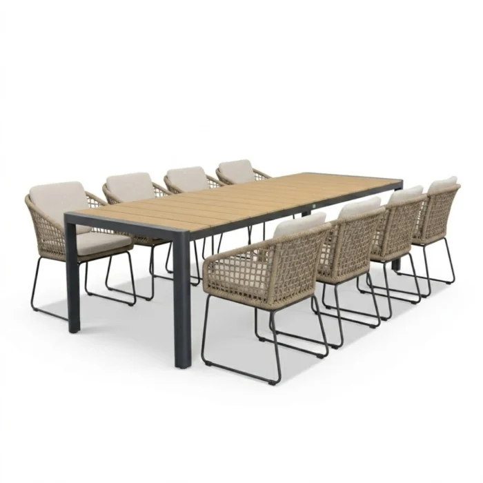 LUX outdoor living Liverpool/Tulum Sahara Dust dining tuinset | 8 personen | polywood + touw | 258cm - Naturel