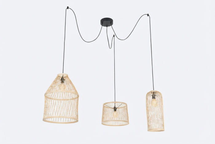 Landelijke buiten hanglamp rotan 3-lichts Calamus – Taupe-naturel-bruin