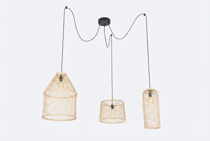 Landelijke buiten hanglamp rotan 3-lichts Calamus - Taupe-naturel-bruin