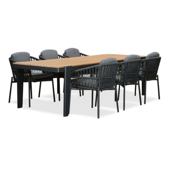 LUX outdoor living Vigo/Rico charcoal dining tuinset | 6 personen | teakhout + aluminium | 260cm – Zwart