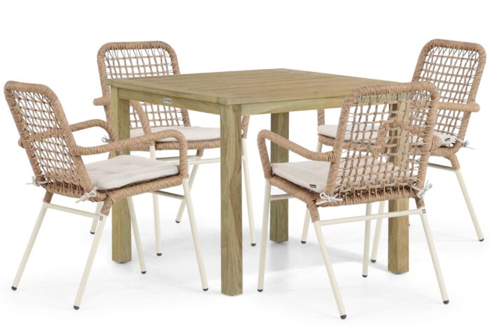 De Laan Projects Laan Catalone/Weston 90 cm dining tuinset 5-delig – Taupe-naturel-bruin