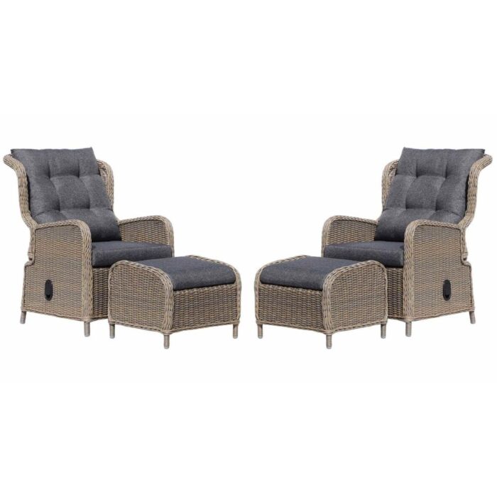 Denza Furniture Glasgow lounge balkonset verstelbaar 2 personen | wicker + aluminium | Ash Grey | 4-delig – Grijs