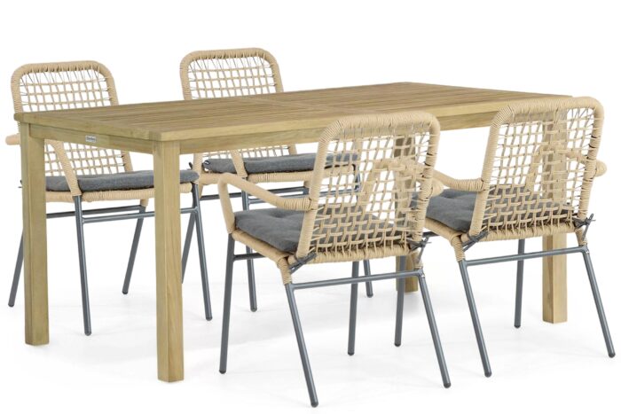 De Laan Projects Laan Catalone/Weston 160 cm dining tuinset 5-delig – Taupe-naturel-bruin