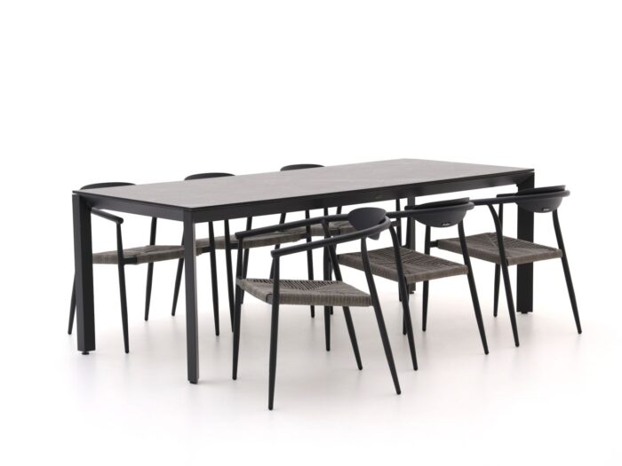 Manifesto Furniture Cavone/Sestino 220cm dining tuinset 7-delig stapelbaar – Zwart