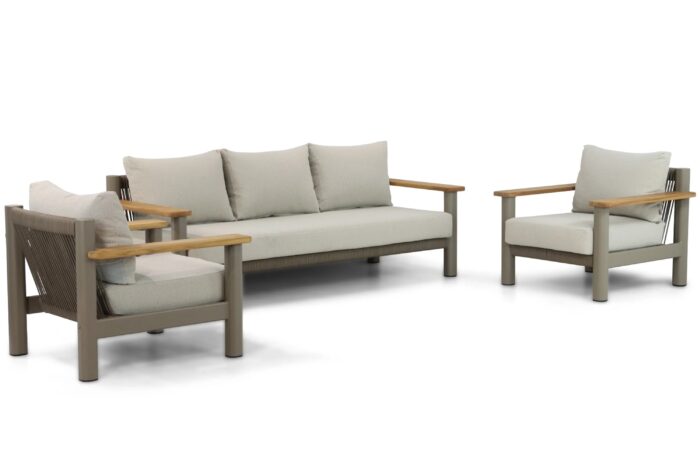 Santika Furniture Yolano stoel-bank loungeset 3-delig – Taupe-naturel-bruin