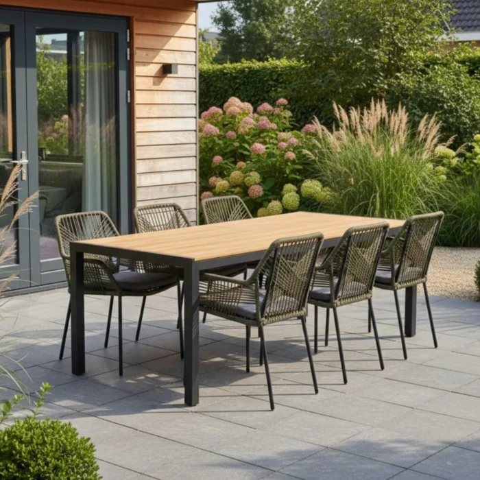 LUX outdoor living Manchester Natural/Seville olijfgroen dining tuinset | 6 personen | polywood + aluminium | 205cm - Antraciet