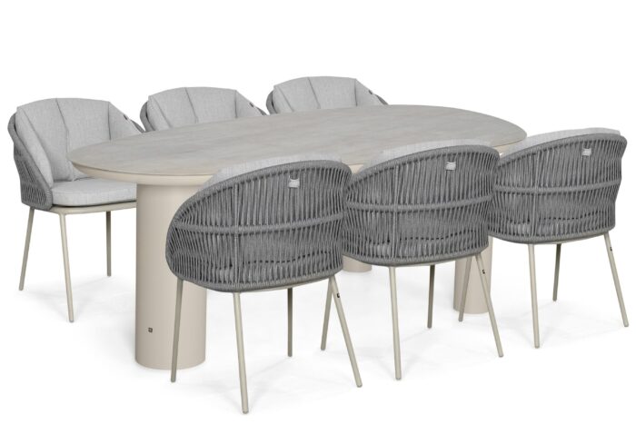 Santika Furniture Pebble/Guave 240×120 cm dining tuinset 7-delig – Zand/Beige