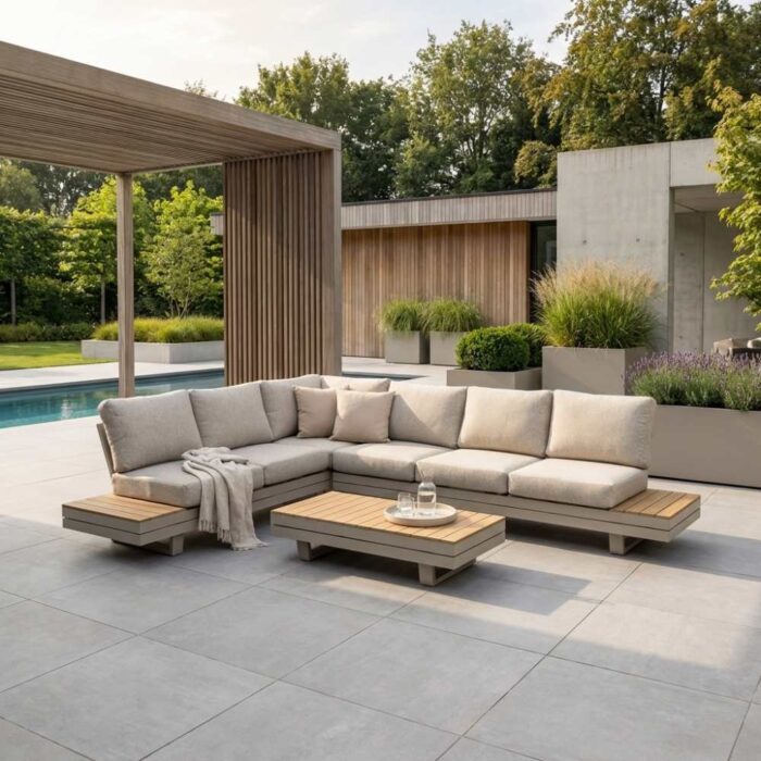 LUX outdoor living Vegas hoek loungeset-links 6 personen incl. tafel | aluminium + polywood | beige | 5-delig