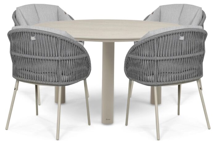 Santika Furniture Pebble/Trino 140 cm dining tuinset 5-delig – Zand/Beige