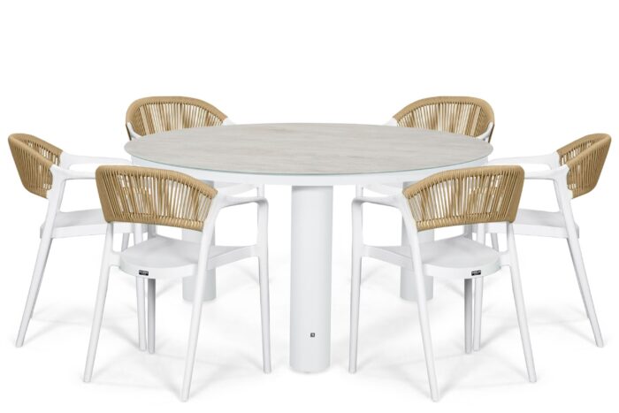 Domani Furniture Toscano/Arancia 150 cm dining tuinset 7-delig – Wit