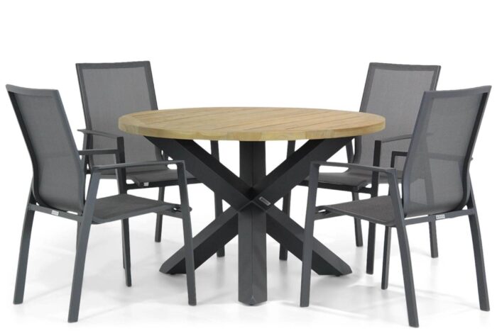 Lifestyle Garden Furniture Ultimate/Rockville 120 cm rond dining tuinset 5-delig – Grijs-antraciet