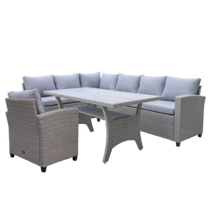 Denza Furniture Stockholm dining loungeset met stoel 7 personen | wicker | grijs | 4-delig 245x169cm