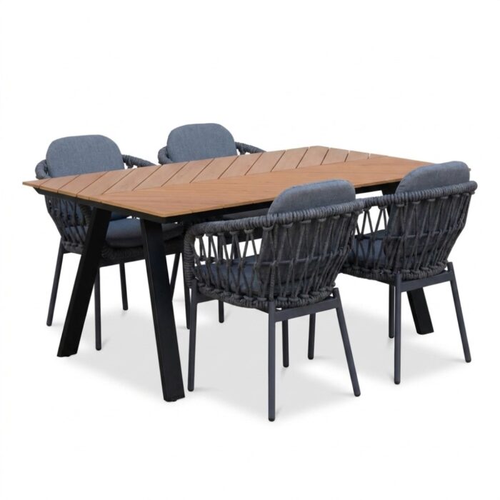 LUX outdoor living Sofia/Femke antraciet dining tuinset | 4 personen | polywood + touw |160cm